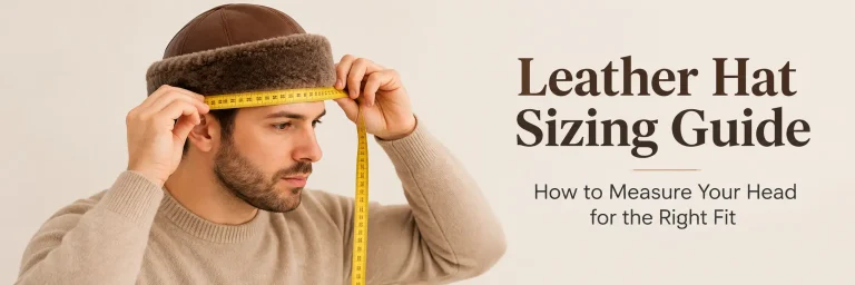 Man measuring head circumference for leather hat sizing guide