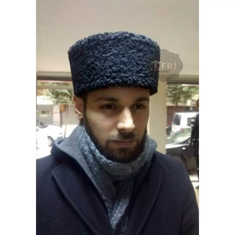 Kalpak Hat – Structured Sheepskin Traditional Style Black sheepskin kalpak hat with structured traditional crown
