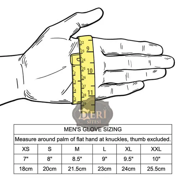 Men's leather gloves size chart and hand measurement guide