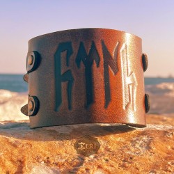 Göktürkçe Türk Tamgalı Deri Bileklik - Kolye Hediyeli - BK015