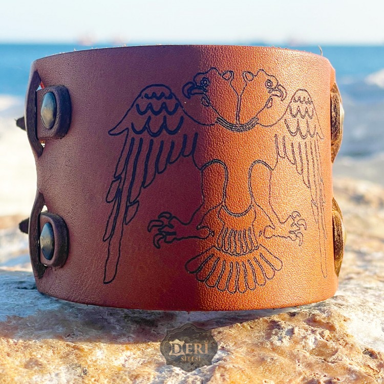 Seljuk Peace Eagle Leather Bracelet - Double Strap Model Seljuk Peace Eagle Leather Bracelet - Double Strap Model - Necklace Gift