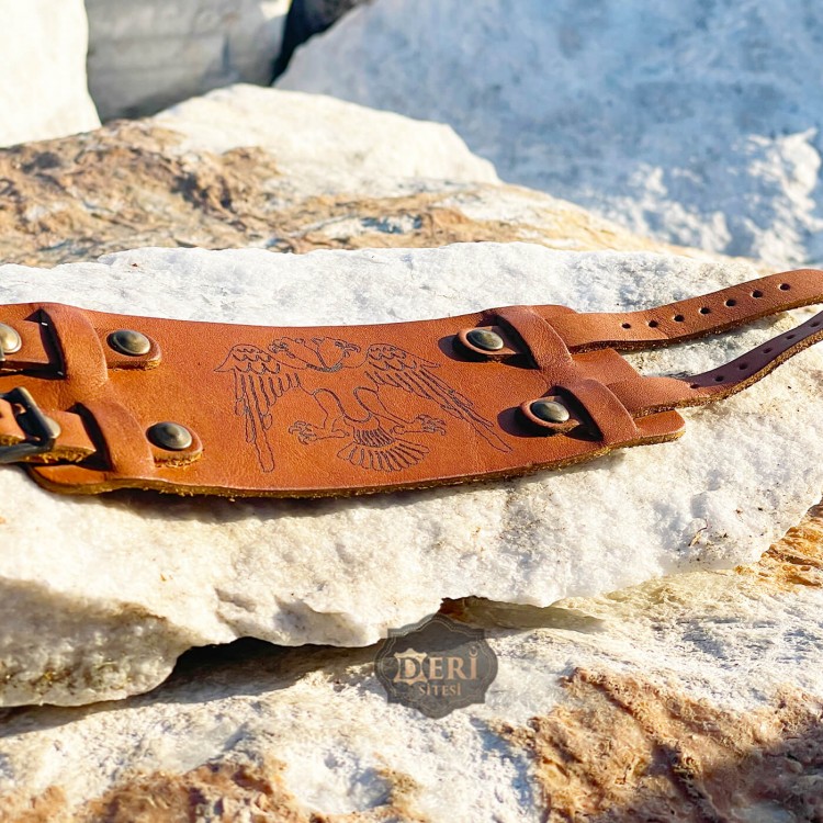 Seljuk Peace Eagle Leather Bracelet - Double Strap Model Seljuk Peace Eagle Leather Bracelet - Double Strap Model - Necklace Gift