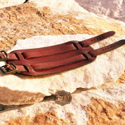 Çift Kemerli Yeniçeri Deri Bileklik  - Kolye Hediyeli