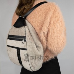 Kadın Deri Sırt Çantası - Bej Rengi - Hakiki Koyun Derisi Kadın Deri Sırt Çantası - Bej Rengi - Hakiki Koyun Derisi