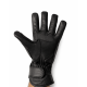 Hakiki dana derisi siyah motorcu eldiveni, parmak boğumları ve avuç içi korumalı, cırt cırtlı bilek kayışlı, miflon astarlı detay görünümü