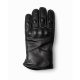 Hakiki dana derisi siyah motorcu eldiveni, parmak boğumları ve avuç içi korumalı, cırt cırtlı bilek kayışlı, miflon astarlı detay görünümü