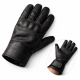 Hakiki dana derisi siyah motorcu eldiveni, parmak boğumları ve avuç içi korumalı, cırt cırtlı bilek kayışlı, miflon astarlı detay görünümü