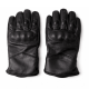 Hakiki dana derisi siyah motorcu eldiveni, parmak boğumları ve avuç içi korumalı, cırt cırtlı bilek kayışlı, miflon astarlı detay görünümü