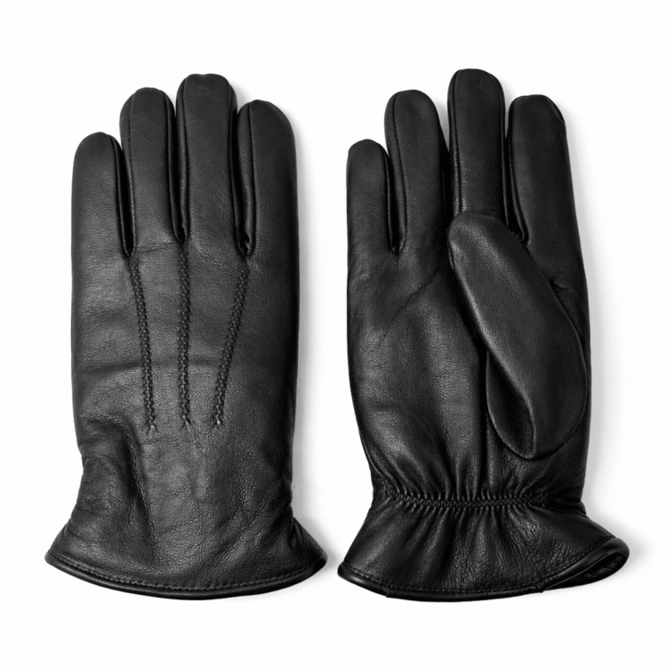 İçi kürklü hakiki kuzu derisi erkek eldiven, siyah renk, soğuk havalarda sıcak tutan kışlık deri eldiven