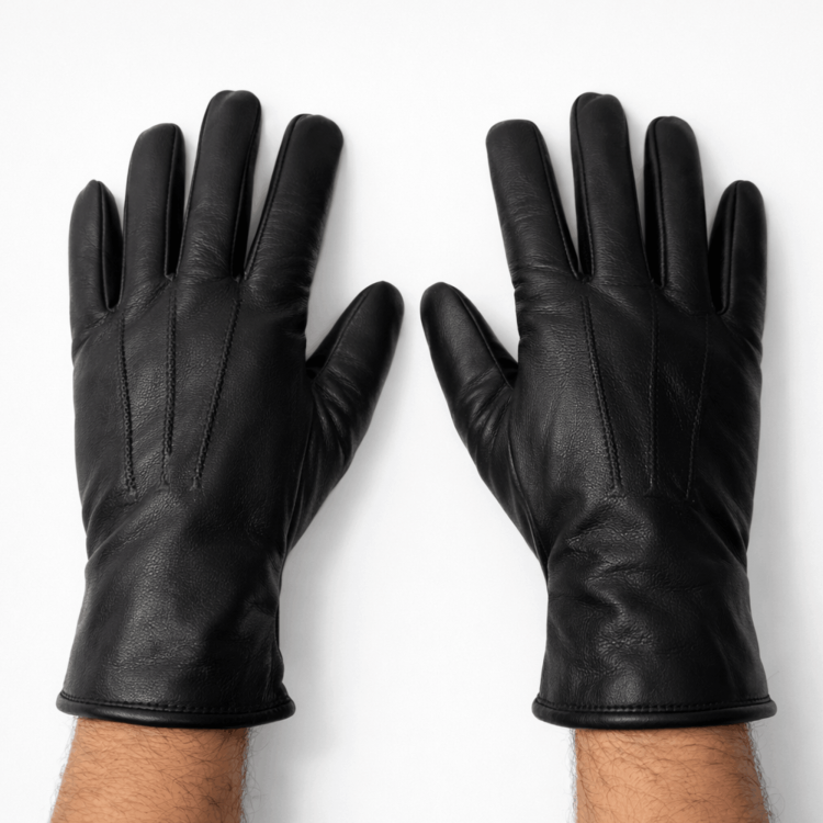 İçi kürklü hakiki kuzu derisi erkek eldiven, siyah renk, soğuk havalarda sıcak tutan kışlık deri eldiven