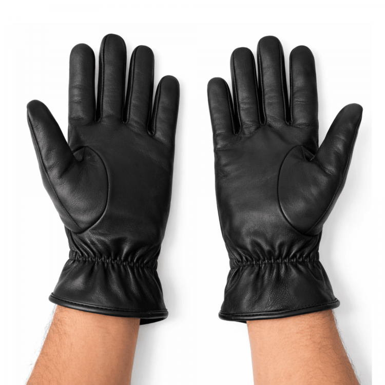 İçi kürklü hakiki kuzu derisi erkek eldiven, siyah renk, soğuk havalarda sıcak tutan kışlık deri eldiven