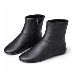 Hakiki Dana Derisi Kuzu Kürklü Mest – Siyah Ev Ayakkabısı 