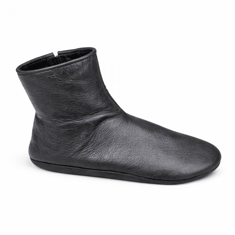 Hakiki deri kürklü siyah ev ayakkabısı mest modeli