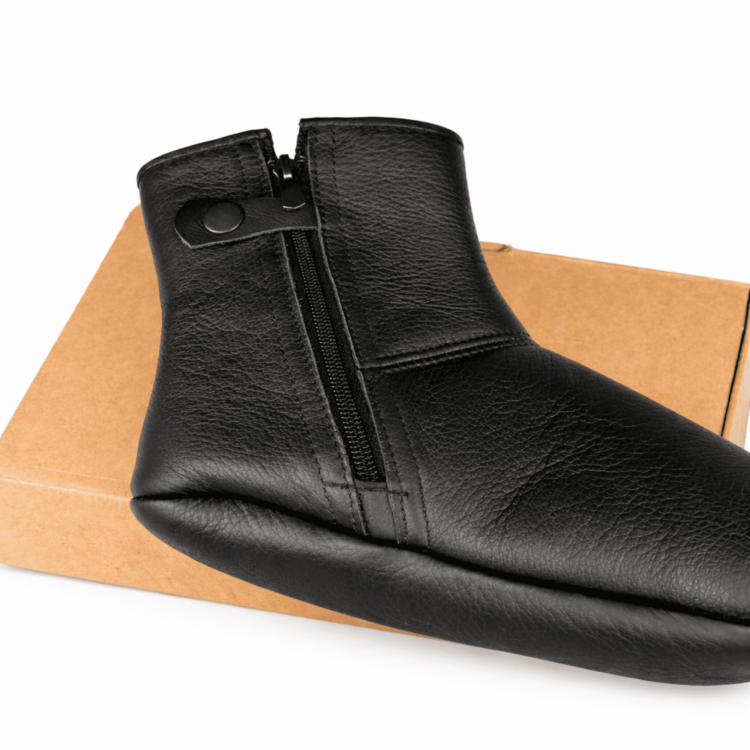 Hakiki deri kürklü siyah ev ayakkabısı mest modeli