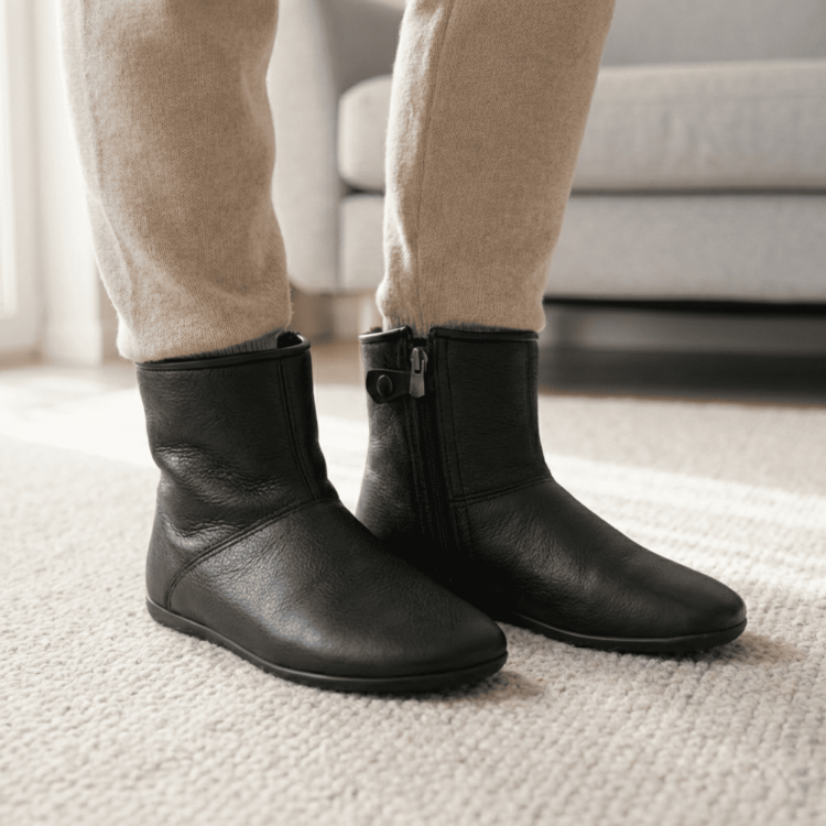 Hakiki deri kürklü siyah ev ayakkabısı mest modeli