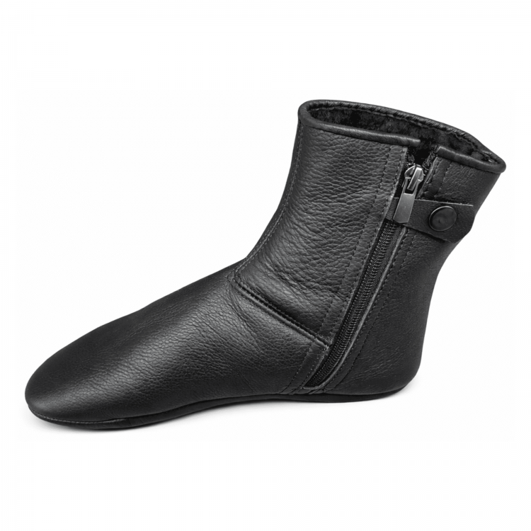 Hakiki deri kürklü siyah ev ayakkabısı mest modeli