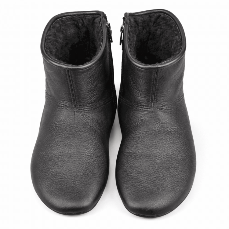 Hakiki deri kürklü siyah ev ayakkabısı mest modeli