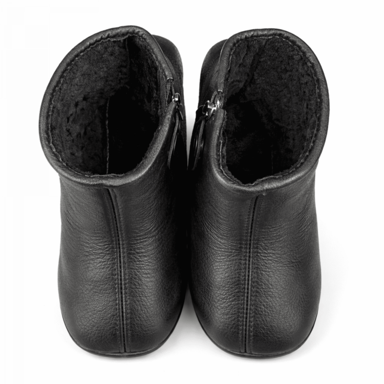 Hakiki deri kürklü siyah ev ayakkabısı mest modeli