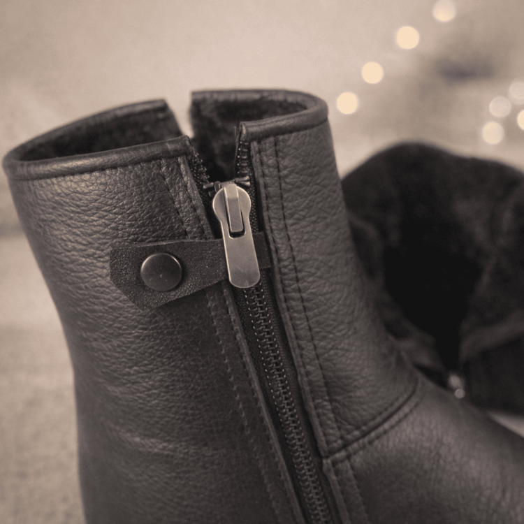 Hakiki deri kürklü siyah ev ayakkabısı mest modeli