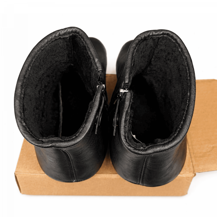 Hakiki deri kürklü siyah ev ayakkabısı mest modeli