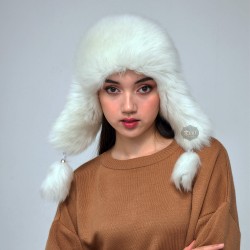 Beyaz Kürklü Ushanka Deri Kalpak - %100 Hakiki Deri Kadın Şapka Beyaz Kürklü Ushanka Deri Kalpak - %100 Hakiki Deri Kadın Şapka