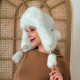 Beyaz Kürklü Ushanka Deri Kalpak - %100 Hakiki Deri Kadın Şapka - Derisitesi