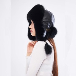 %100 Hakiki Tilki Kürklü Ushanka Kadın Deri Şapka - Stil ve Sıcaklık %100 Hakiki Tilki Kürklü Ushanka Kadın Deri Şapka - Stil ve Sıcaklık