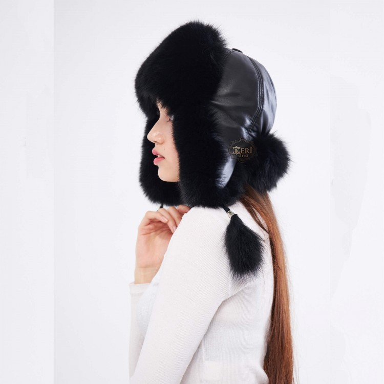 %100 Hakiki Tilki Kürklü Ushanka Kadın Deri Şapka - Stil ve Sıcaklık - Derisitesi