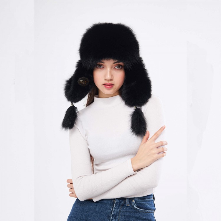 %100 Hakiki Tilki Kürklü Ushanka Kadın Deri Şapka - Stil ve Sıcaklık - Derisitesi