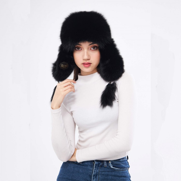 %100 Hakiki Tilki Kürklü Ushanka Kadın Deri Şapka - Stil ve Sıcaklık - Derisitesi