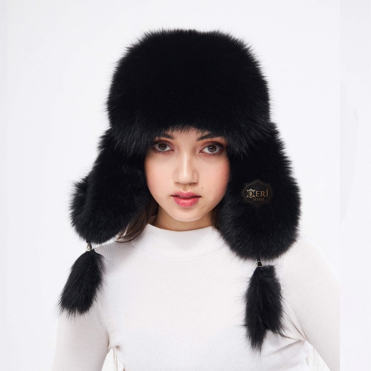 %100 Hakiki Tilki Kürklü Ushanka Kadın Deri Şapka - Stil ve Sıcaklık - Derisitesi