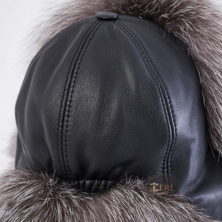 Stil Sahibi Kış: %100 Hakiki Boz Tilki Kürklü Ushanka Kadın Deri Şapka - Derisitesi