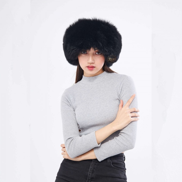 Black Fox Fur Hat | Women | Horseback Riding, Skiing | Derisitesi Black Fox Fur Hat | Women | Horseback Riding, Skiing | Derisitesi