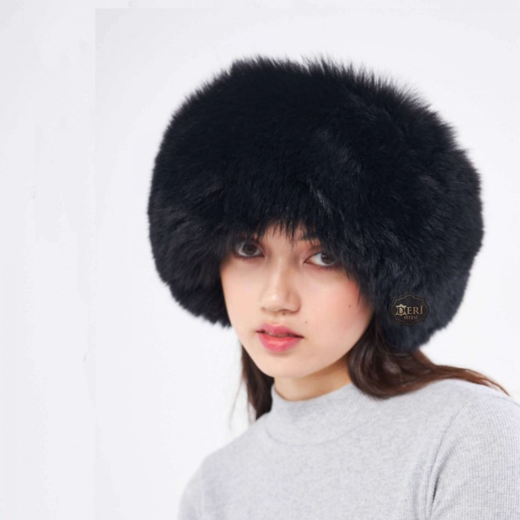 Black Fox Fur Hat | Women | Horseback Riding, Skiing | Derisitesi Black Fox Fur Hat | Women | Horseback Riding, Skiing | Derisitesi