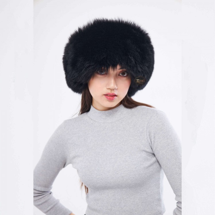 Black Fox Fur Hat | Women | Horseback Riding, Skiing | Derisitesi Black Fox Fur Hat | Women | Horseback Riding, Skiing | Derisitesi
