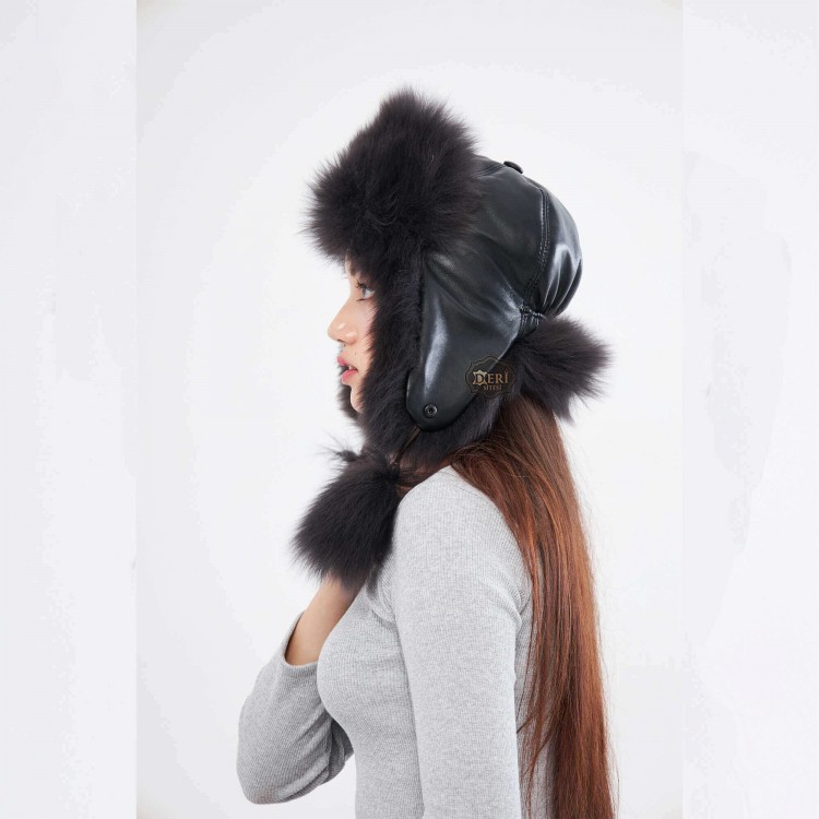 Russian Trapper Winter Fur Ushanka Hat for Women - Brown Shearling Sheepskin Russian Trapper Winter Fur Ushanka Hat for Women - Brown Shearling Sheepskin