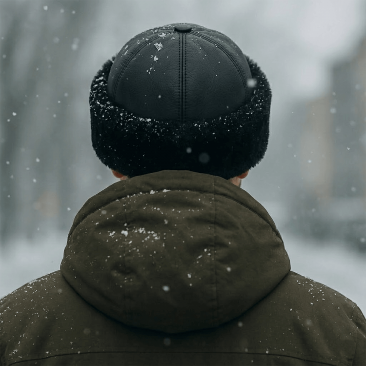 Black Winter Fur Hat - Outdoor Leather Hat