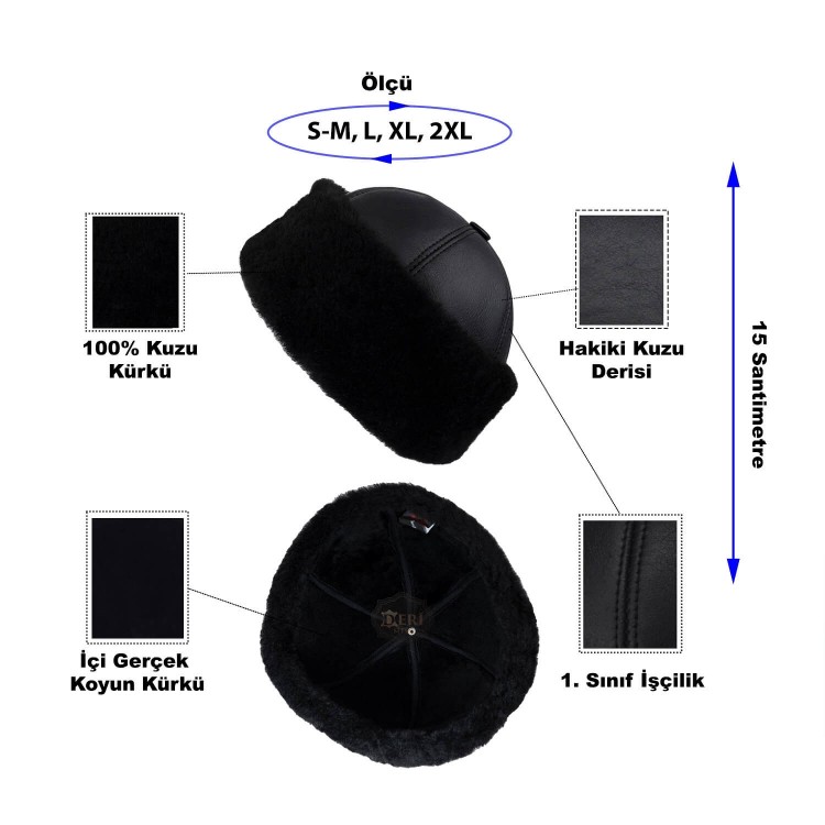 Black Winter Fur Hat - Outdoor Leather Hat