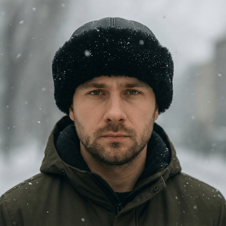 Black Winter Fur Hat - Outdoor Leather Hat