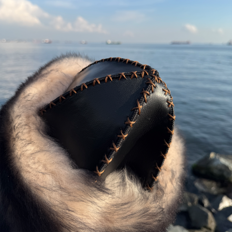 Okçuluk Tegin Boz Börk - Bozkurt Tüyü Desenli Hakiki Deri Şapka 