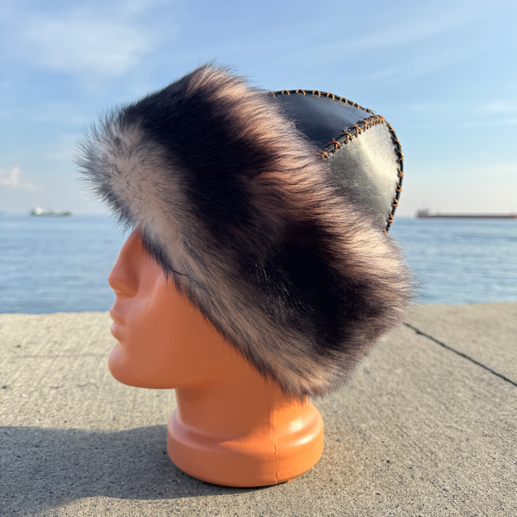 Okçuluk Tegin Boz Börk - Bozkurt Tüyü Desenli Hakiki Deri Şapka 