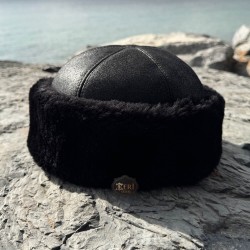 Men's Leather Black Hat - Furry Winter Outdoor Hat Men's Leather Black Hat - Furry Winter Outdoor Hat