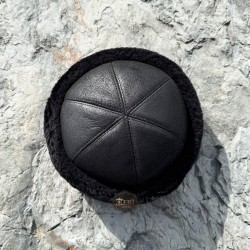 Men's Leather Black Hat - Furry Winter Outdoor Hat Men's Leather Black Hat - Furry Winter Outdoor Hat