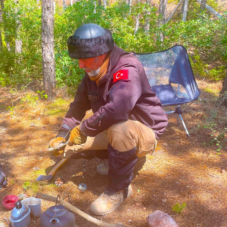 Erkek Koyun Derisi Siyah Şapka - Kürklü Kışlık Outdoor Şapka