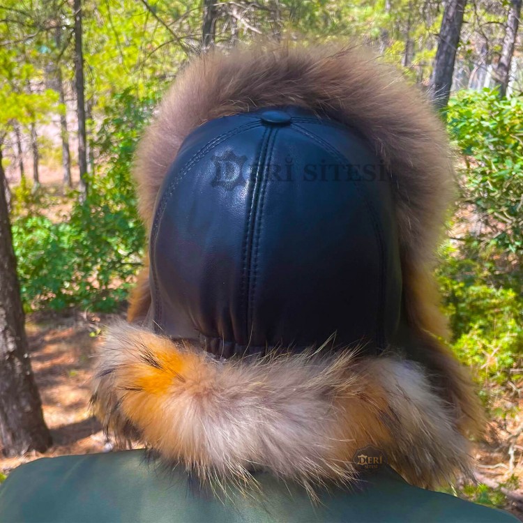 Finn Rakun Ushanka Deri Şapka - Kışlık Rakun Kürklü Outdoor Şapka