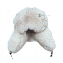 Beyaz Tilki Kürklü Deri Şapka - Kışlık Tilki Kürklü Outdoor Şapka Beyaz Tilki Kürklü Deri Şapka - Kışlık Tilki Kürklü Outdoor Şapka