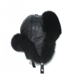 Siyah Tilki Kürklü Deri Şapka - Kışlık Tilki Kürklü Outdoor Şapka Siyah Tilki Kürklü Deri Şapka - Kışlık Tilki Kürklü Outdoor Şapka