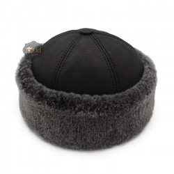 Men's Genuine Leather Hat with Grey Fur - Warm and Stylish Men's Genuine Leather Hat with Grey Fur - Warm and Stylish