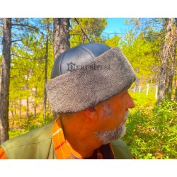 Men's Genuine Leather Hat with Grey Fur - Add Style to Your Winter Look Men's Genuine Leather Hat with Grey Fur - Add Style to Your Winter Look