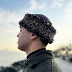 Handcrafted Leather Brown Hat - Genuine Lambskin, Warm Hat Handcrafted Leather Brown Hat - Genuine Lambskin, Warm Hat